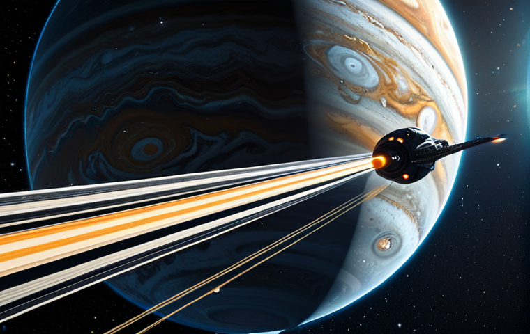 **
"A futuristic spaceship gracefully slingshots around a vibrant, detailed Jupiter, using its gravity to propel itself further into space. Background shows a star-filled expanse. Focus on the spacecraft's trajectory and the immense scale of the planet. Professional rendering, cinematic lighting, science fiction concept art, perfect anatomy, correct proportions, natural pose, fully clothed, modest clothing, appropriate attire, safe for work, appropriate content, family-friendly."
**