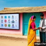 Home 22 생체 인식 기술과 프라이버시 문제 - A detailed, vibrant scene showing an Indian rural village setting where diverse villagers are regist...