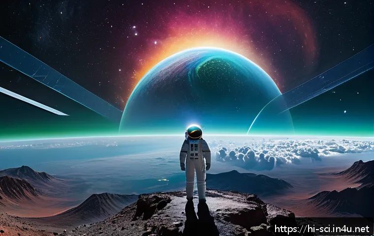 지구 외 생명체 탐사 방법 - A futuristic space observatory scene featuring a large advanced spectroscope analyzing the atmospher...