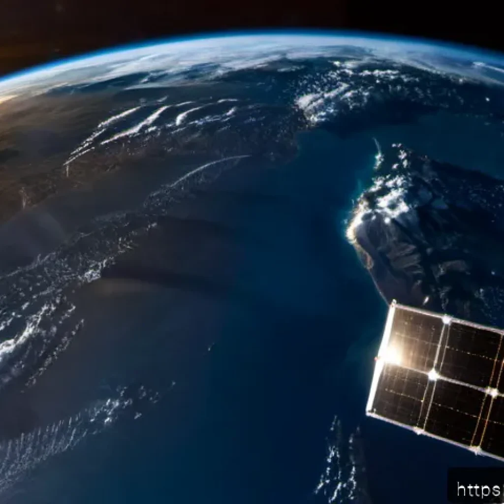 지구 관측 위성과 환경 모니터링 - Photorealistic Earth observation satellite orbiting above the Indian subcontinent at dawn, detailed ...