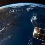 지구 관측 위성과 환경 모니터링 - Photorealistic Earth observation satellite orbiting above the Indian subcontinent at dawn, detailed ...